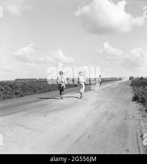Vista posteriore di Pea Pickers su Dirt Road, Belle Glade, Florida, USA, Marion Post Wolcott, U.S. Farm Security Administration, 1939 Foto Stock