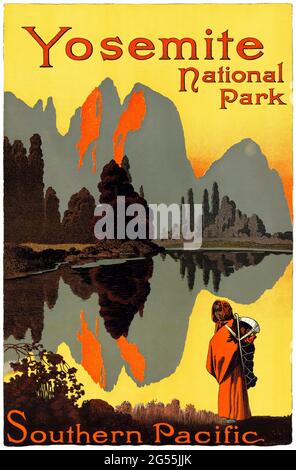 Parco nazionale di Yosemite. Pacifico meridionale di William Howell Bull (1861-1940). Poster vintage restaurato pubblicato nel 1921 negli Stati Uniti. Foto Stock