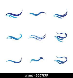 Set di onde di mare blu. Logo dell'onda d'acqua set modello di disegno illustrazione Illustrazione Vettoriale