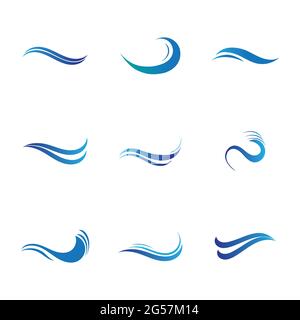 Set di onde di mare blu. Logo dell'onda d'acqua set modello di disegno illustrazione Illustrazione Vettoriale