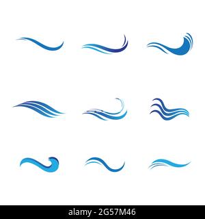 Set di onde di mare blu. Logo dell'onda d'acqua set modello di disegno illustrazione Illustrazione Vettoriale