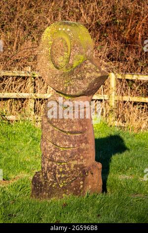 Antica pietra celtica in un campo a Dundrennan, Scozia Foto Stock