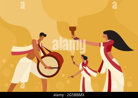 Illustrazione della gente che celebra il festival di 'Durga Puja' in India Illustrazione Vettoriale