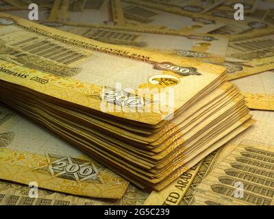 Denaro degli Emirati Arabi Uniti. Gli Emirati Arabi Uniti dirham fatture. Banconote AED. 200 dirham. Affari, finanza, notizie di fondo. Foto Stock