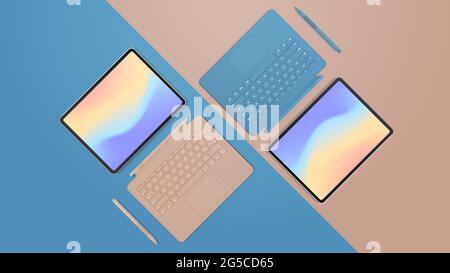 computer tablet moderno con tastiera e schermo a colori concetto realistico di dispositivi e gadget mockup Illustrazione Vettoriale