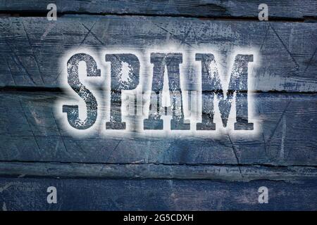 Testo del concetto di spam sullo sfondo Foto Stock