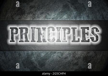 Principi testo del concetto sullo sfondo Foto Stock