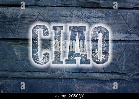 Testo del concetto Ciao sullo sfondo Foto Stock