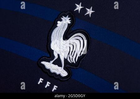 Primo piano della divisa della nazionale francese di calcio. UEFA euro 2020 Foto Stock