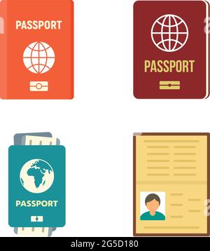 Le icone del passaporto impostano un vettore piatto isolato Illustrazione Vettoriale