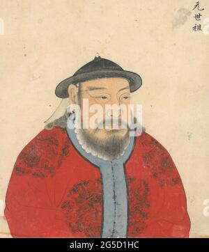 Kublai Khan, imperatore cinese Shizu, 1215-1294, dinastia Yuan, dipinto durante il regno dell'imperatore Kangxi, fine 17 ° / inizio 18 ° secolo, pigmento su carta Foto Stock