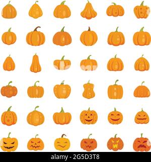 Icone di zucca Imposta vettore piatto isolato Illustrazione Vettoriale