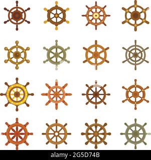 Icone della ruota di spedizione Imposta vettore piatto isolato Illustrazione Vettoriale