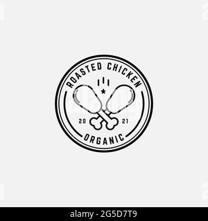 ispirazione per il design del logo della carne di pollo arrosto, ideale per il vettore del logo dell'alimento biologico Illustrazione Vettoriale