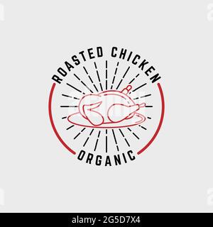 ispirazione per il design del logo della carne di pollo arrosto, ideale per il vettore del logo dell'alimento organico della linea art Illustrazione Vettoriale