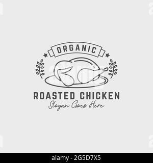 ispirazione per il design del logo della carne di pollo arrosto, ideale per il vettore del logo dell'alimento organico della linea art Illustrazione Vettoriale