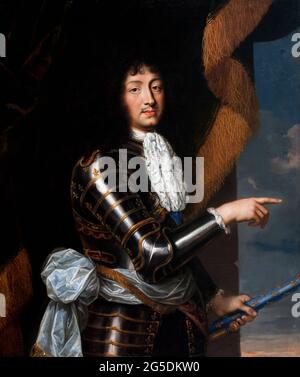 Luigi XIV Ritratto di Re Luigi XIV di Francia (1638-1715) in cerchio di Pierre Mignard, olio su tela, c.. 1665 Foto Stock