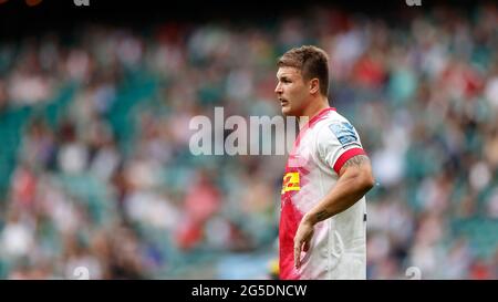 Twickenham, Londra, Regno Unito. 26 Giugno 2021. Premiership Rugby Union Final, Exeter Chiefs contro Harlequins; Andre Esterhuizen di Harlequins Credit: Action Plus Sports/Alamy Live News Foto Stock