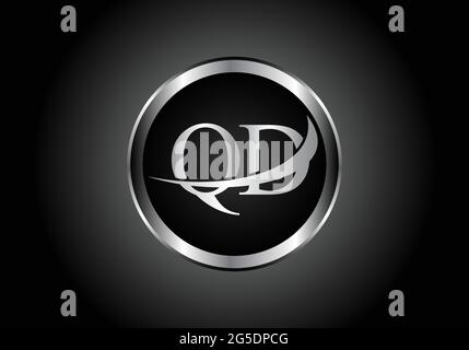 Logo a combinazione di lettere in argento QD metallo con logo a forma di alfabeto e colore grigio su disegno in gradiente bianco e nero per un'azienda o un'azienda Illustrazione Vettoriale