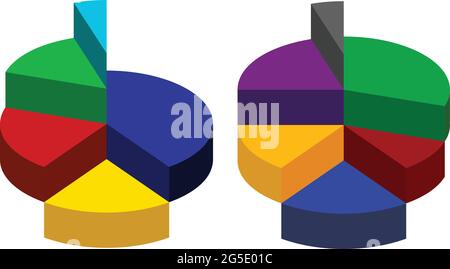 Icone di grafici a torta multicolore, icone vettoriali di grafici a torta, grafici a torta modificabili Illustrazione Vettoriale