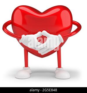 cuore rosso con mani e gambe isolate su sfondo bianco. rendering 3d. Foto Stock