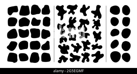 Tre serie di forme di blob astratte. Elementi grafici disegnati a mano per vari scopi grafici, ad esempio motivi, isolati su sfondo bianco. Vettore EPS8 Illustrazione Vettoriale