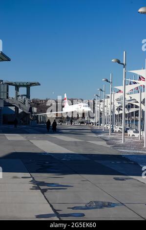 Registrazione alla British Airways Concorde: G-BOAD, in mostra al museo Intrepid Sea, Air and Space di New York. Foto Stock