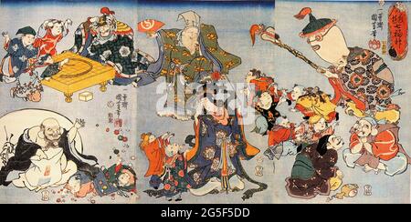 Utagawa Kuniyoshi 歌川 国芳 - sette dei buona fortuna Foto Stock