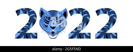2022 numeri neri e tigre su sfondo bianco Illustrazione Vettoriale