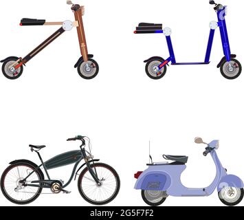 Set di icone piatte per scooter elettrico e-bike Illustrazione Vettoriale