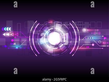 Retroscena hi-tech. Interfaccia futuristica e luminoso cerchio HUD. Schermata della tecnologia di realtà virtuale Illustrazione Vettoriale