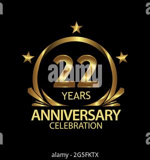 Ventidue anni di anniversario Golden. Anniversario modello di disegno per il web, gioco, poster creativo, opuscolo, volantino, rivista, carta di invito Illustrazione Vettoriale