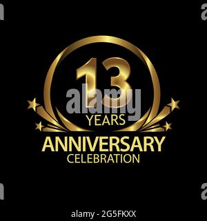 Tredici anni di anniversario Golden. Anniversario modello di disegno per il web, gioco, poster creativo, opuscolo, volantino, rivista, carta di invito - Illustrazione Vettoriale
