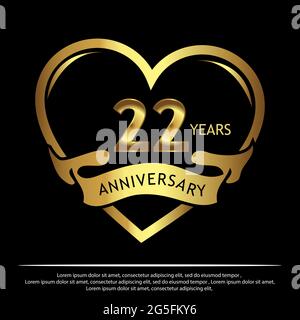 22 anni anniversario Golden. Anniversario modello di design per il web, gioco, poster creativo, opuscolo, volantino, Rivista, carta di invito - Vector Illustrazione Vettoriale