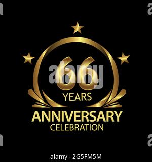 Sessantasei anni di anniversario Golden. Modello di disegno per il web, gioco, poster creativo, opuscolo, opuscolo, volantino, rivista, carta di invito Illustrazione Vettoriale