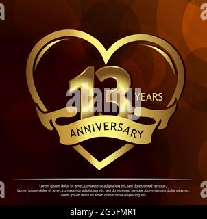 13 anni anniversario Golden. Anniversario modello di design per il web, gioco, poster creativo, opuscolo, volantino, Rivista, carta di invito - Vector Illustrazione Vettoriale