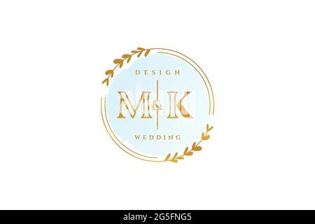 MK monogramma di bellezza ed elegante logo di disegno manoscritto logo di firma iniziale, matrimonio, moda, floreale e botanico con modello creativo. Illustrazione Vettoriale