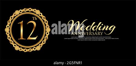 Dodici anni d'anniversario d'oro. Modello di anniversario per banner. Illustrazione Vettoriale