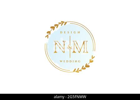 NM monogramma di bellezza ed elegante logo disegno manoscritto logo di firma iniziale, matrimonio, moda, floreale e botanico con modello creativo. Illustrazione Vettoriale