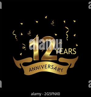 12 anni anniversario Golden. Anniversario modello di design per il web, gioco, poster creativo, opuscolo, volantino, Rivista, carta di invito - Vector Illustrazione Vettoriale