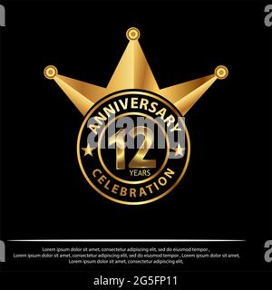 12 anni anniversario Golden. Anniversario modello di design per il web, gioco, poster creativo, opuscolo, volantino, Rivista, carta di invito - Vector Illustrazione Vettoriale