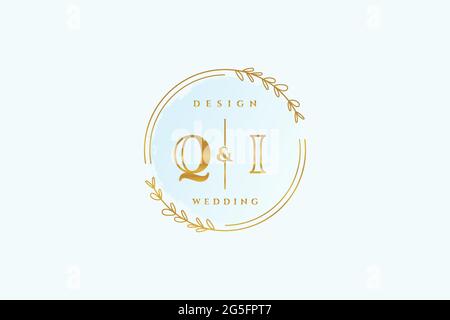 MONOGRAMMA di bellezza QI ed elegante logo di disegno manoscritto logo di firma iniziale, matrimonio, moda, floreale e botanico con modello creativo. Illustrazione Vettoriale