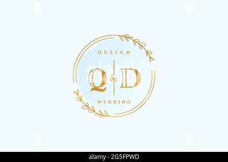 Monogramma di bellezza QD ed elegante logo di disegno manoscritto logo di firma iniziale, matrimonio, moda, floreale e botanico con modello creativo. Illustrazione Vettoriale