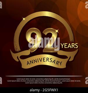 92 anni anniversario Golden. Anniversario modello di design per il web, gioco, poster creativo, opuscolo, volantino, rivista, carta di invito - Illustrazione Vettoriale