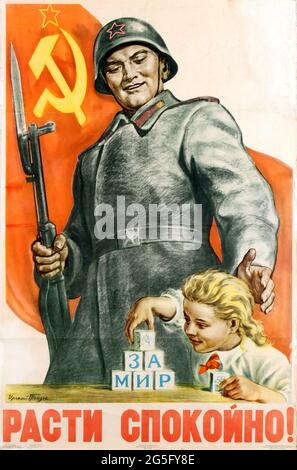 Poster Vintage Soviet Propaganda - crescere in pace! – Propaganda ART 1956 Foto Stock