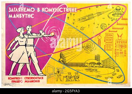 Poster Vintage - Rocket spaziale del futuro comunista - Propaganda sovietica, 1963 Foto Stock