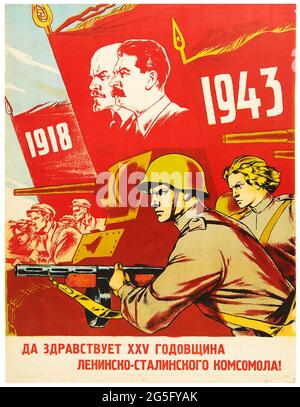 Poster d'epoca – 25th anniversario – Komsomol URSS WWII Soviet Propaganda, 1943 Foto Stock