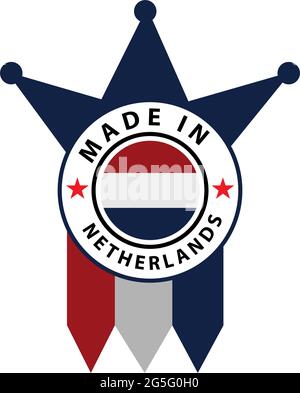 Prodotto nei Paesi Bassi, etichetta con design piatto Illustrazione Vettoriale