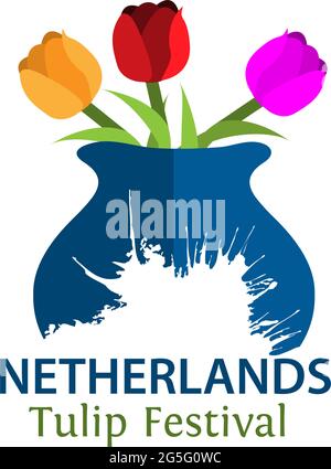Tulipano olandese festival stock vettore. Disegni per poster, sfondi, carte, striscioni, adesivi, ecc. Illustrazione Vettoriale