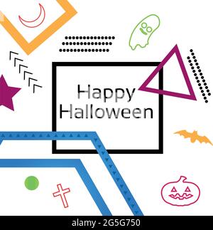 Happy Halloween con memphis disegno sfondo. Vettore illustratore Illustrazione Vettoriale